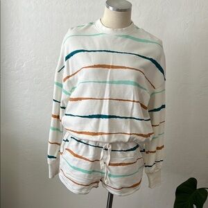 Roxy Striped Lounge Set in White and Teal